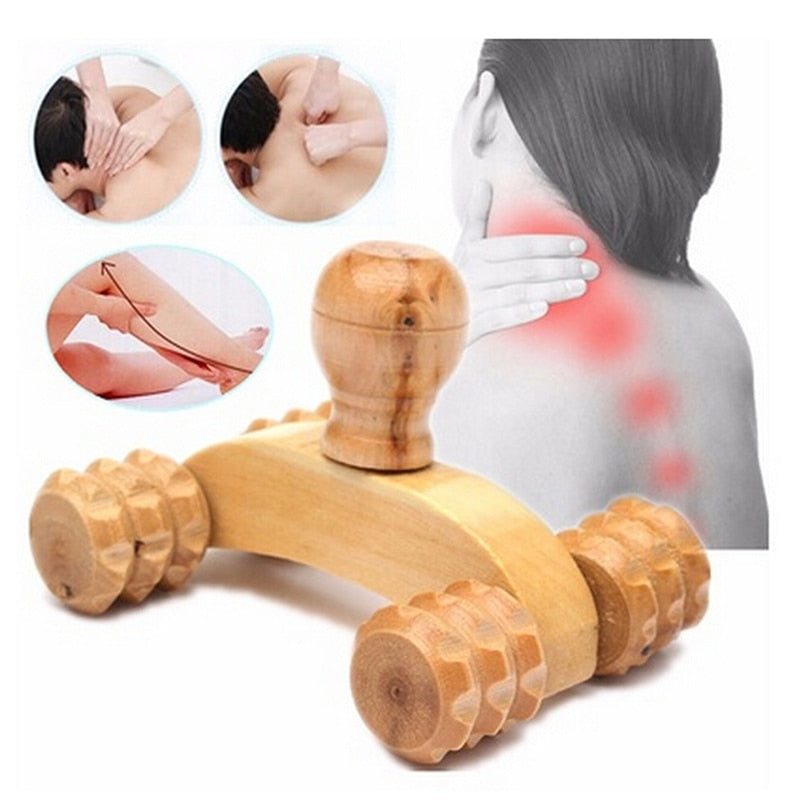 Solid Wood Full-body Four Wheels Wooden Car Roller Relaxing Hand Massage Tool Reflexology Face Hand Foot Back Body Therapy