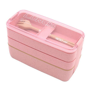 Healthy  Material Wheat Straw Lunch Box 3 Layer Microwave  Japanese Style Food Container with Fork Spoon