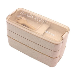 Healthy  Material Wheat Straw Lunch Box 3 Layer Microwave  Japanese Style Food Container with Fork Spoon