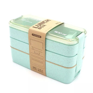 Healthy  Material Wheat Straw Lunch Box 3 Layer Microwave  Japanese Style Food Container with Fork Spoon